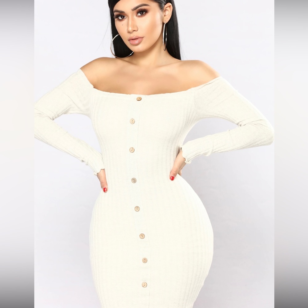 Fashion nova off the shoulder oatmeal dress